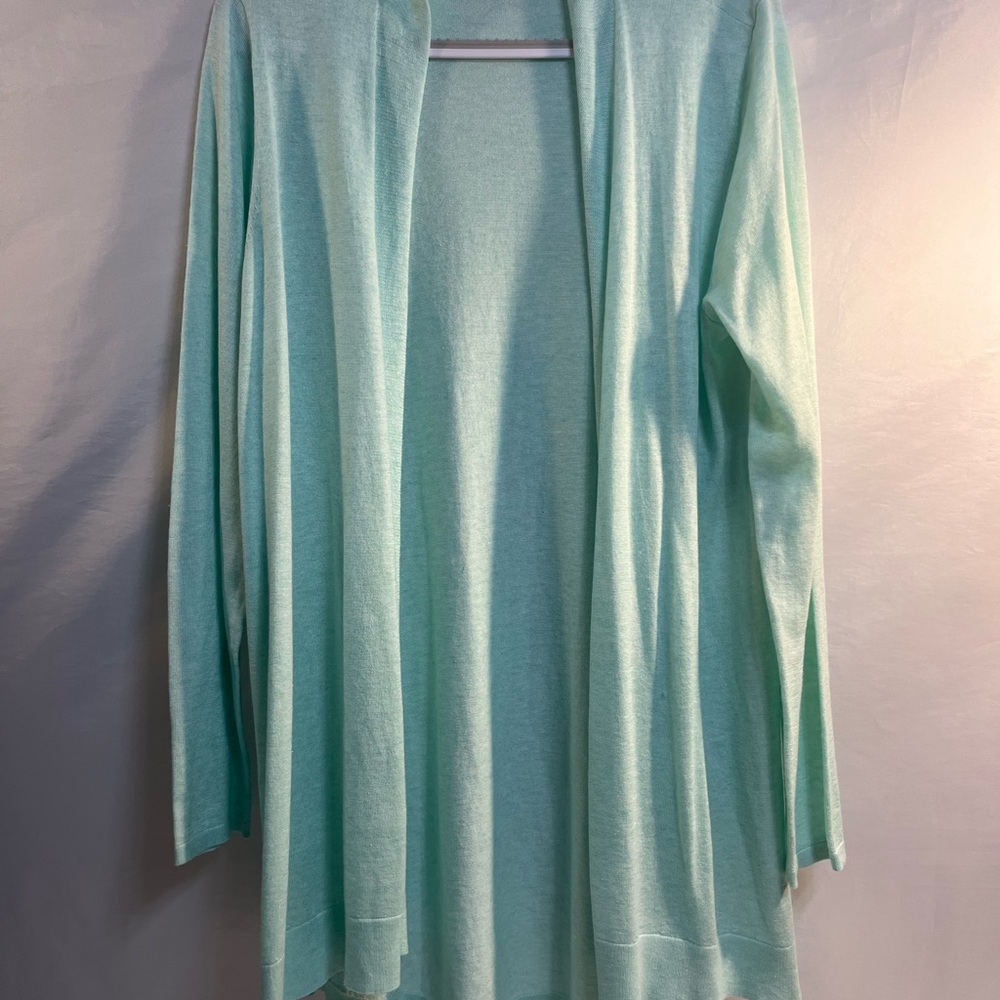 Eileen Fisher Mint Green Womens Long Cardigan Tencel Sweater Med  Lightweight